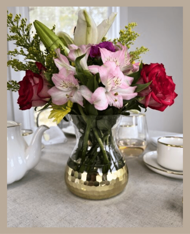 Gold Vase with Flowers